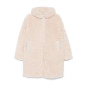 Save The Duck Beige Shearling Vadderad Huva Kappa Beige, Dam