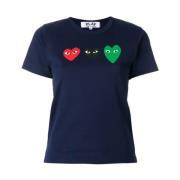 Comme des Garçons Hjärt Logo Navy T-Shirt 100% Bomull Blue, Dam