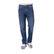 Jacob Cohën Mörkblå Tvättad Straight Cut Jeans Blue, Herr