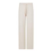 Eleventy Cashmere Wide Leg Stickade Byxor med Tipping Beige, Dam