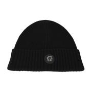 Hugo Boss Räfflad ullmössa med logopatch Black, Unisex