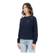 Lacoste Blå Crew Neck Tröja med Krokodil Applique Blue, Dam