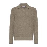 Brunello Cucinelli Beige Cashmere Blandning Stickad Polo Tröja Beige, ...