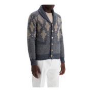 Brunello Cucinelli Geometrisk Jacquard Cardigan Blue, Herr