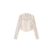 Twinset Spets Cropped Blus Macrame Stil White, Dam