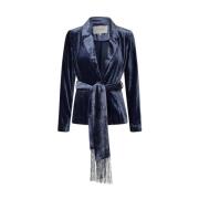 Dea Kudibal Midnight Blue Velvet Blazer Jacket Blue, Dam