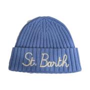 Saint Barth Räfflad Cashmere Blandad Broderad Beanie Blue, Unisex