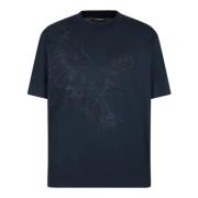 Emporio Armani Blå Lyocell T-shirt med broderad örn Blue, Herr