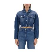 Versace Italiensk Denimjacka, 100% Bomull Blue, Dam