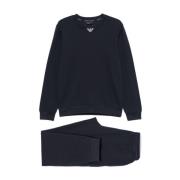 Emporio Armani Blå Tröjset Ribbad Crew Neck Blue, Herr