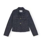 Ganni Blå Fluffy Denim Figursydd Blazer Blue, Dam