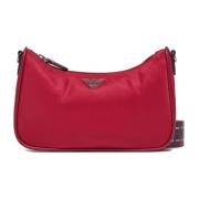 Emporio Armani Nylon Örn Plakett Dragkedja Axelväska Red, Dam