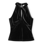 Ganni Svart Velvet Jersey Top med Elegant Detalj Black, Dam