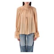 Chloé Silke V-ringad Rynkad Manschett Topp Beige, Dam