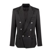 Balmain Svart Ull Blazer Black, Herr