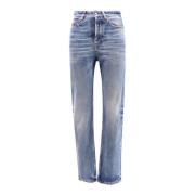 Saint Laurent Hög Midja Slim Bomull Jeans Blue, Dam