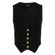 Balmain Elegant Svart Ull Tank Top Black, Dam