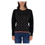 Liu Jo Monogram Crewneck Sweater Black, Dam