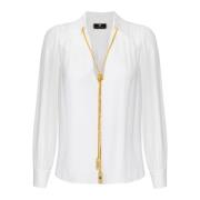 Elisabetta Franchi Georgette blus med V-ringning och rynkade axlar Whi...