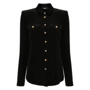 Balmain Svart Silke Långärmad Skjorta Black, Dam