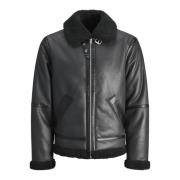 Jack & Jones Aviator Läderjacka med Teddy Fleece Black, Herr