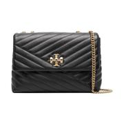 Tory Burch Chevron Axelväska i Svart Läder Black, Dam