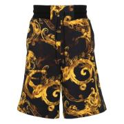 Versace Jeans Couture Svarta Bomulls Avslappnade Akvarell Shorts Multi...