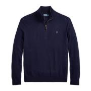 Polo Ralph Lauren Blå Ulltröja med Mock Hals Blue, Herr