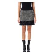 Dolce & Gabbana Svart Melange Micro-Tweed Kjol med Spetsinsats Black, ...