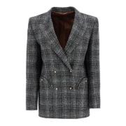 Blazé Milano Rutig ullblazer med Smiley-fickor Gray, Dam