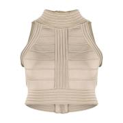 Balmain Räfflad Stickad Tanktop i Beige Beige, Dam