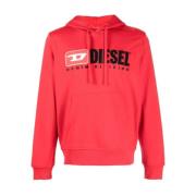 Diesel Röd Avslappnad Hoodie Tröja Red, Herr