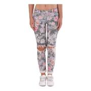 MET Blommig Skinny Jeans Sliten Avslappnad Stretchig Multicolor, Dam