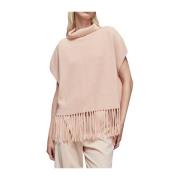 Patrizia Pepe Beige Organisk Ull Hög Hals Poncho Beige, Dam