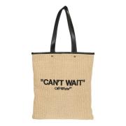 Off White Brun Shopper Väska Elegant Stil Beige, Dam