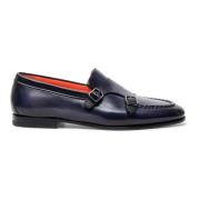 Santoni Herr läder dubbel-spänne loafer Blue, Herr