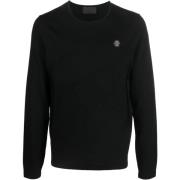 Philipp Plein Svart Ull Rund Hals Pullover Black, Herr