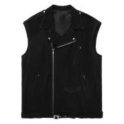 Rick Owens Svart Läder Biker Väst Black, Dam