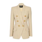 Balmain Casual Linne Blazer med Shawl Krage Beige, Dam