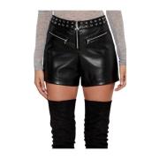 Patrizia Pepe Svarta Shorts i Faux Läder med Metallsegel Black, Dam