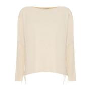 Manila Grace Fringe Dekorerad Stickad Topp Beige, Dam