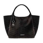 Emporio Armani Svart Monogram Sammet Handväska Black, Dam