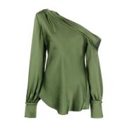 Simkhai Elegant Grön One Shoulder Blus Green, Dam