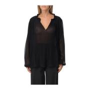 Aspesi Georgette Crop Top med Puff Ärmar Black, Dam