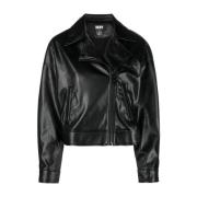 Dkny Svart PU Moto Jacka Black, Dam