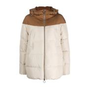 Eleventy Beige Puffer Nylon Jacka med Huva Beige, Dam