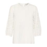 Kaffe Elegant Blus med Broderade Detaljer White, Dam