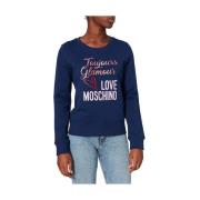 Love Moschino Bl Cotton Sweatshirt med mrkesdesign Blue, Dam