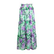 P.a.r.o.s.h. Grön Silke Maxi Kjol Multicolor, Dam