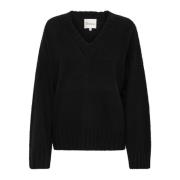 My Essential Wardrobe Svart V-ringad Pullover Tröja Black, Dam